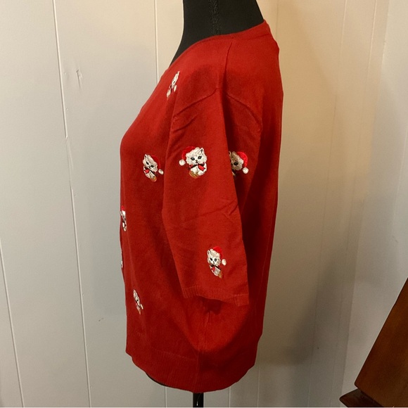 Royal Monk Sweet Santa Paws Embroidered Short Sleeve Red Sweater - Picture 2 of 6